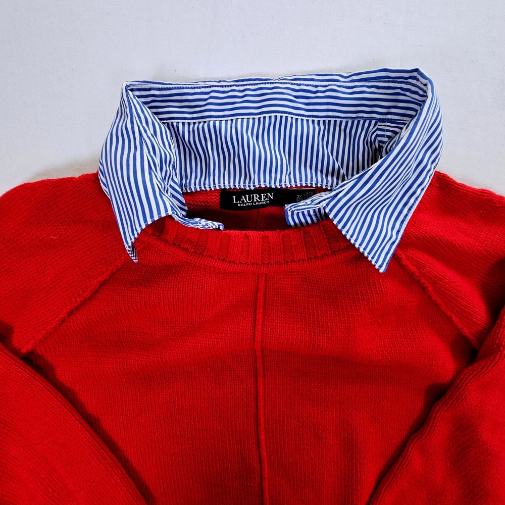 Lauren Ralph Lauren Red Layered Look Sweater Blue Striped Trim 3X 202808145002